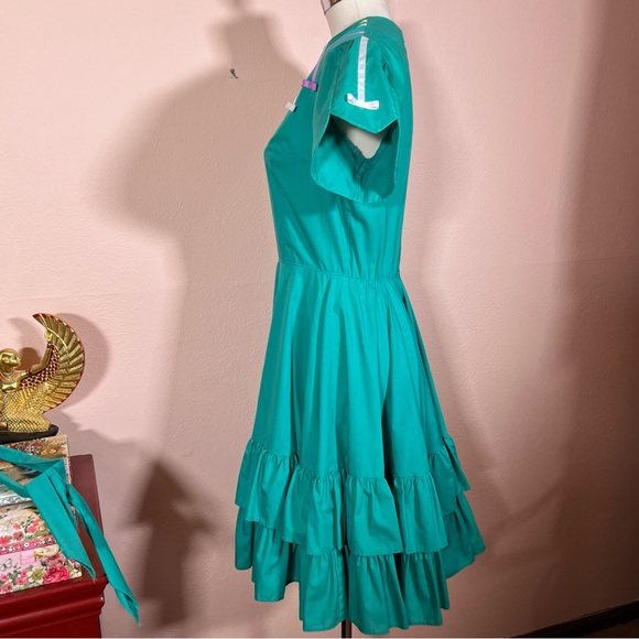 Vintage Cottagecore Full Skirt Ribbon detail green teal Party Dress Country Sm - Picture 9 of 17